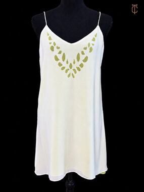 Millau Women's White Green Laser Cut Shift Dress Spaghetti Strap Open Back Size